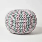 Homescapes Gro&szlig;er Pouf, Hellblau-rosa, 40 X 50 Cm