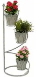 Blumentreppe Innen Metall Wei&szlig; Grau Rund 75 Cm Blumenst&auml;nder Mit 3 T&ouml;pfe...