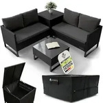 Juskys Outdoor Polyrattan Lounge Santorini Inkl. Abdeckung - Gartenlounge Mit