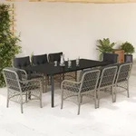 9-tlg. Garten-essgruppe Mit Kissen Hellgrau Poly Rattan Vidaxl