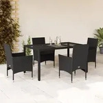 5-tlg. Garten-essgruppe Mit Kissen Schwarz Poly Rattan Und Glas Vidaxl