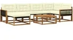 Outdoor-sofagarnitur 7 Pcs Natur Und Creme Massivholz Akazie Vidaxl