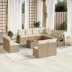 Vidaxl - 12-tlg. Garten-sofagarnitur Mit Kissen Beige Poly Rattan