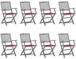 Klappbare Gartenst&uuml;hle 8 Stk. Mit Kissen Massivholz Akazie Vidaxl