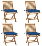 Vidaxl Klappgartenst&uuml;hle Mit Kissen, Set Von 4, Aus Massivem Teakholz