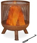 Relaxdays - Feuerkorb, Mesh Design, Rostoptik, Feuerrost, Sch&uuml;rhaken, Hxd: 53 X 44