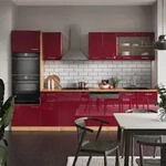 Vicco - K&uuml;chenzeile R-line, Bordeaux Hochglanz/goldkraft Eiche, 300 Cm Mit