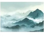Fototapete Berge Nebel Natur V&ouml;gel &ndash; Moderne Gro&szlig;format Wandtapete 150x105 Cm &ndash;