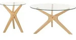 Couchtisch 2er Set Transparent Sicherheitsglas Rund Mit X-beinen Hellbraun
