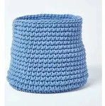Homescapes - Gestrickter Aufbewahrungskorb, 100% Baumwolle Blau - 42 X 37 Cm