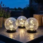 Solarlampe Solarleuchte Balkon Deko Crackle Glas Warmwei&szlig; Led D 12 Cm 3er Set