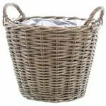 Weide Pflanzkorb Shabby Grau - 40 Cm/gro&szlig; - Holz Blumenkorb Mit Henkel - Rattan