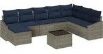 Gartensofa-set Mit Kissen 8 Pcs Grau Und Marineblau Poly-rattan Vidaxl