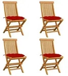Vidaxl Gartenst&uuml;hle Und Kissen Rot Im 4er Set Aus Massivem Teakholz