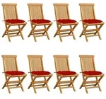 Vidaxl Gartenst&uuml;hle Und Kissen Rot Set Von 8 Teakholz Massiv