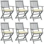 Faltbare Gartenst&uuml;hle Set Von 6 Mit Kissen Akazienholz