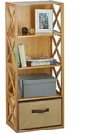 2x Regal Bambus Mit Korb, 4 Ablagen, Holz Standregal, Badregal, Faltbox, Hxbxt:...