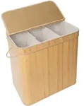 Relaxdays W&auml;schekorb Mit Deckel, Bambus, 150 L, 3 F&auml;cher, Hxbxt: 61,5 X 61 X...