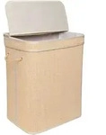 Relaxdays W&auml;schekorb Mit Deckel, Bambus, 90 L, Faltbare W&auml;schebox, Hxbxt: 61 X 49 X