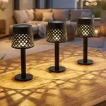 3x Led Solarlampe Tischleuchte Au&szlig;enlampe Terrassenlampe Klar Schwarz H 21 Cm