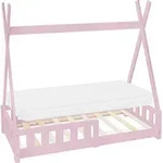 Kinderbett Tipi 70x140 Cm Rosa Mit Matratze, Rausfallschutz Und Lattenrost, Aus