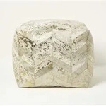 Chevron-muster Patchwork-pouf Aus Leder & Fell Creme-grau-gold, 50 X 40 Cm -