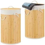 2 X W&auml;schekorb Bambus, Faltbare W&auml;schetonne Mit Deckel, Volumen 70 Liter,