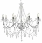 Vidaxl Chandelier With Beads Silver 8 X E14 Bulbs