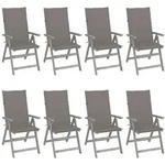 Verstellbare Gartenst&uuml;hle Mit Auflagen 8 Stk. Grau Akazienholz