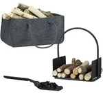 3 Tlg. Kamin-set, Kaminholztasche, Kaminholzkorb, Kohlenschaufel, Filz, Stahl,