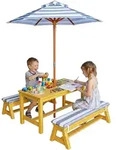 Relaxdays Kindersitzgruppe F&uuml;r Drau&szlig;en, Garten Picknickbank Mit Schirm & Kissen,