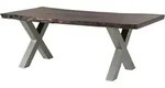 Massivmoebel24 - Baumtisch Akazie 220x100x77 Grau Lackiert / X-beine Silber Matt