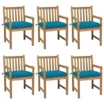 Gartenst&uuml;hle Set Von 6 Mit Hellblauen Kissen, Massives Teakholz