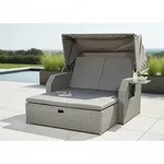 Mucola - Rattan Sonnenbett Grau Dach Rattan Strandkorb Sonnenliege Liegebett