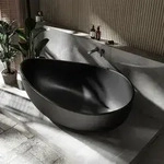 Freistehende Badewanne Bernstein Wave Stone Mineralguss Schwarz Matt 180x110cm