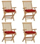 Vidaxl Folding Chairs With Red Cushions 4 Pcs Solid Teak Wood (2x41999+314879)