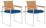 Vidaxl Garden Chairs With Cushions 2 Pcs Solid Acacia Wood And Steel...