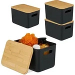 Relaxdays Aufbewahrungsbox, 4er Set, Mit Deckel, Kunststoff, Bambus, Mit...
