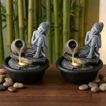 2x Springbrunnen Buddha Zimmerbrunnen Kaskade Wasserfall Grau Deko Led H 19 Cm