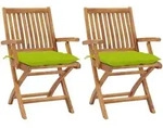 Gartenst&uuml;hle 2 Stk. Mit Hellgr&uuml;nen Kissen Massivholz Teak Vidaxl