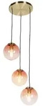 Art Deco H&auml;ngelampe Messing 45 Cm 3-hellrosa - Pallon