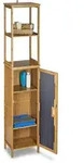 Badregal Bambus Mit 5 Ablagen, Standregal Mit Schrankt&uuml;r Hxbxt: 170 X 33,5 X 28 Cm,
