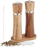 Salz Und Pfefferm&uuml;hle 2er Set, Manuell, Untersetzer, Keramikmahlwerk, Akazienholz &