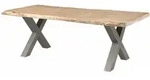 Massivmoebel24 - Baumtisch Mango 220x100x77 Beige Lackiert / X-beine Silber Matt