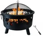 Relaxdays Feuerschale, &Oslash; Schale 64 Cm, Funkenschutz, Sch&uuml;rhaken, Stahl,