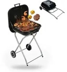 Relaxdays Mobiler Holzkohlegrill Mit Deckel & Rollen, Faltbarer Campinggrill,...
