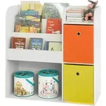 Kmb37-w Kinder B&uuml;cherregal Kinderregal Mit 5 Ablagef&auml;chern Und 2 Stoffboxen