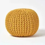 Homescapes Runder Strickpouf 100% Baumwolle, Senf