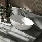 Freistehende Badewanne Bernstein Vela Mineralguss Solid Stone Wei&szlig; Matt...