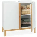 Waschbeckenunterschrank, 2 F&auml;cher, Badschrank Mdf & Bambus, Waschbeckenschrank Hbt